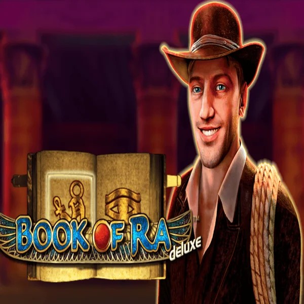 Book of Ra Deluxe slot logo by Novomatic at Qzino Casino